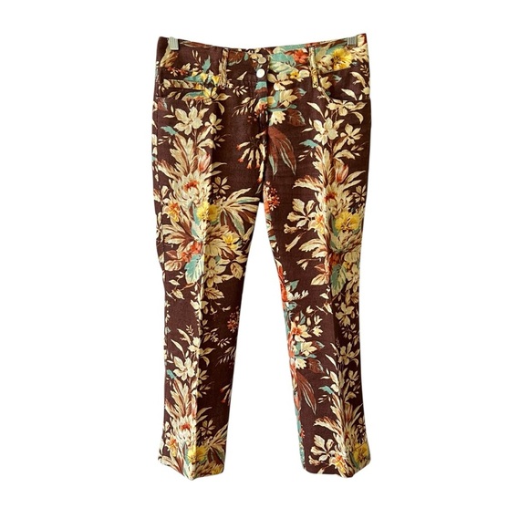 DOLCE & GABBANA PANTS 42-US 6 60’S INSPIRED FLORAL FLAX RETRO HIPPIE FESTIVAL - Picture 1 of 10